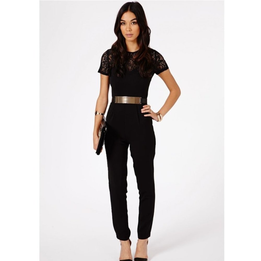 Missguided Black Lace Jumpsuit with belt US 8